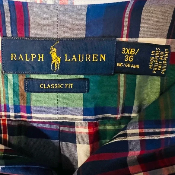 Ralph Lauren Blue Label Men's Blue and Green Plaid Button Down Shirt Size 3XB - Picture 10 of 11